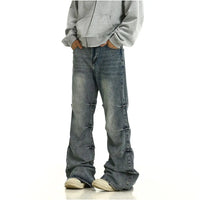 WASHED PLEATED DENIM JEANS