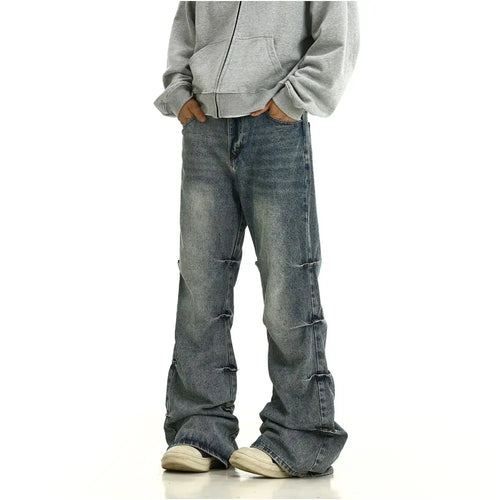 WASHED PLEATED DENIM JEANS URBANCLANS