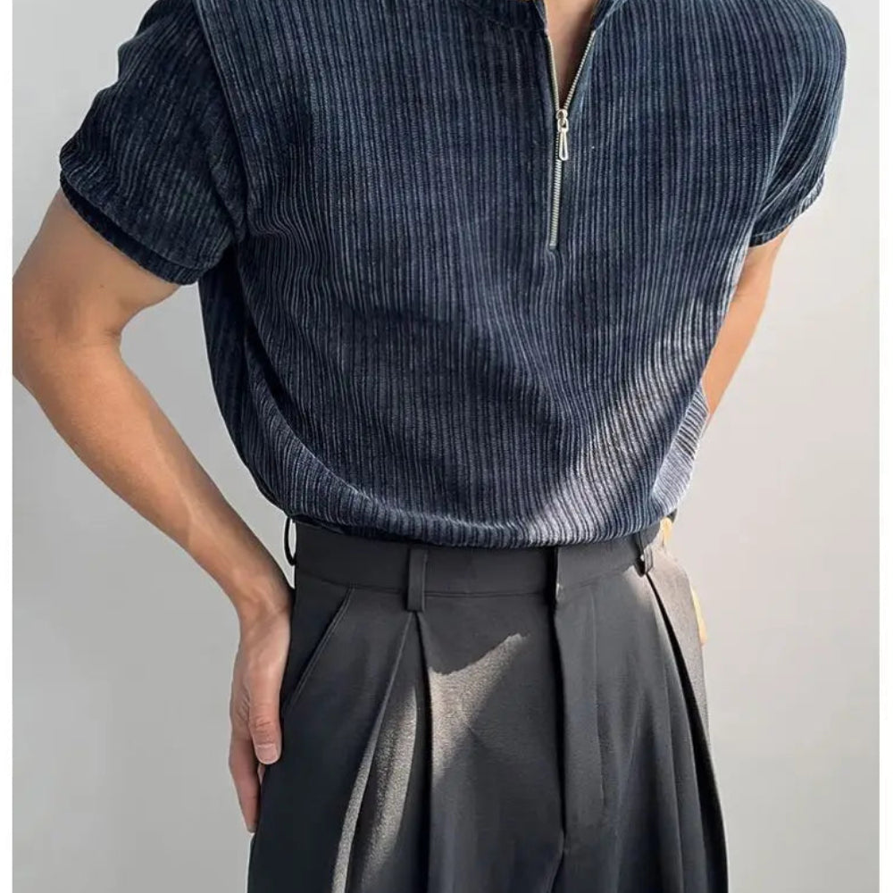 HALF ZIP KNITTED SHORT SLEEVE TOP image 0