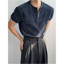 HALF ZIP KNITTED SHORT SLEEVE TOP image 0