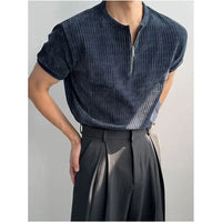 HALF ZIP KNITTED SHORT SLEEVE TOP