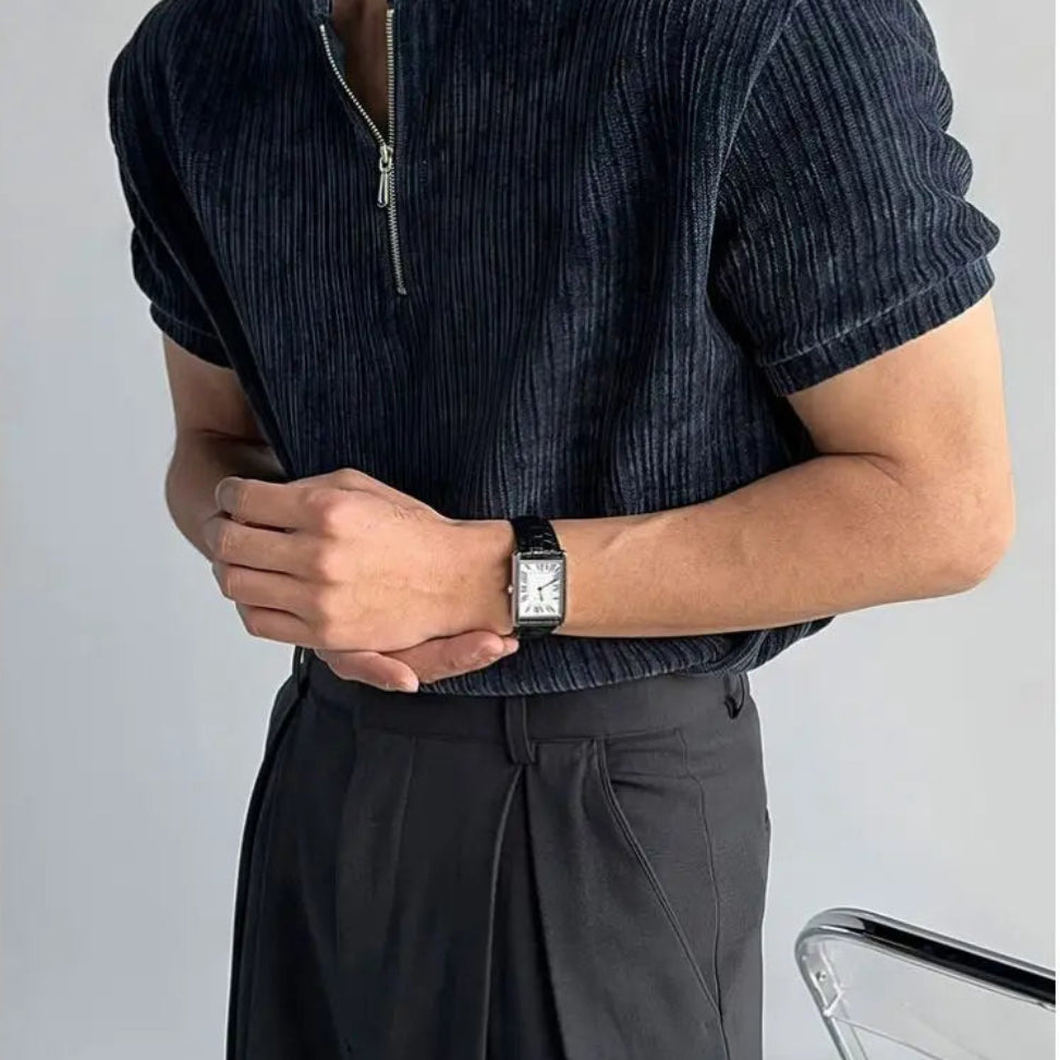 HALF ZIP KNITTED SHORT SLEEVE TOP image 1