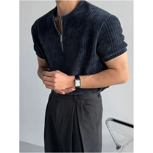 HALF ZIP KNITTED SHORT SLEEVE TOP image 1