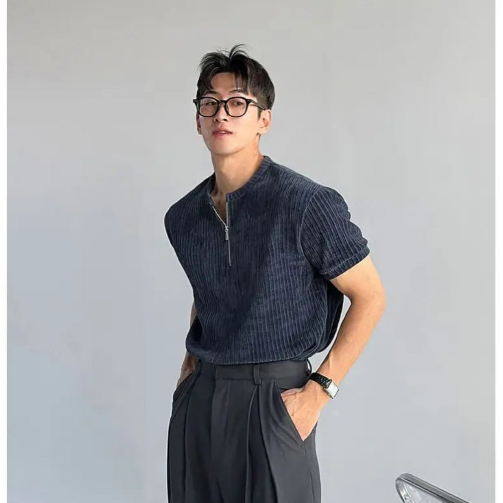 HALF ZIP KNITTED SHORT SLEEVE TOP image 2