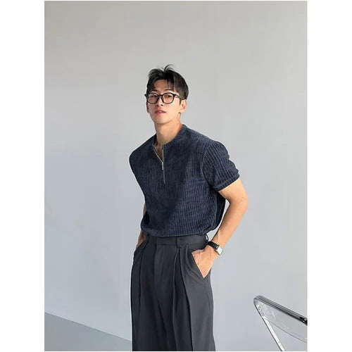 HALF ZIP KNITTED SHORT SLEEVE TOP image 2