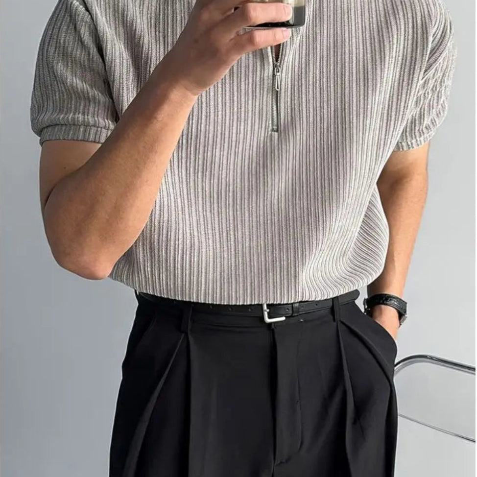 HALF ZIP KNITTED SHORT SLEEVE TOP image 3