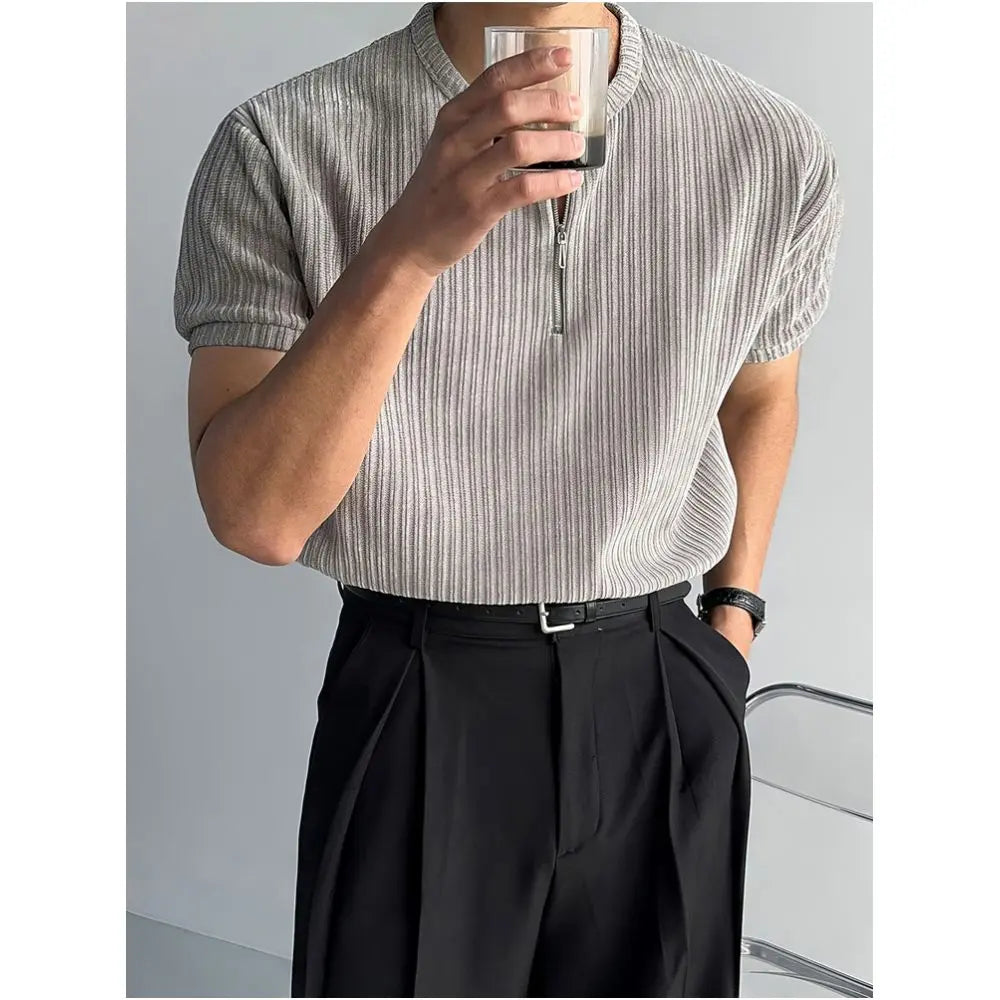 HALF ZIP KNITTED SHORT SLEEVE TOP image 3