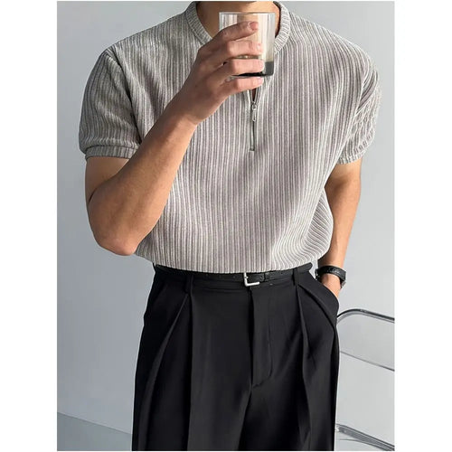 HALF ZIP KNITTED SHORT SLEEVE TOP image 3