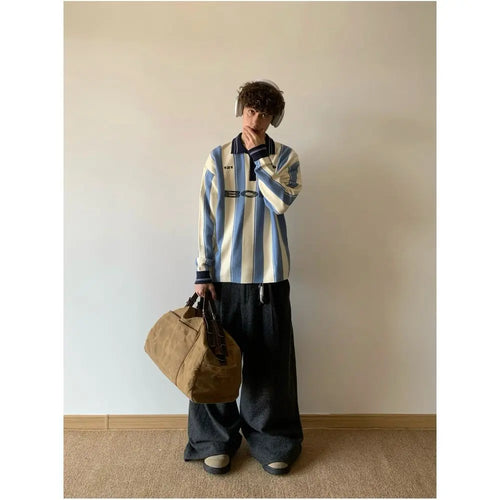 Color block Striped Sweater with Lettering image 2