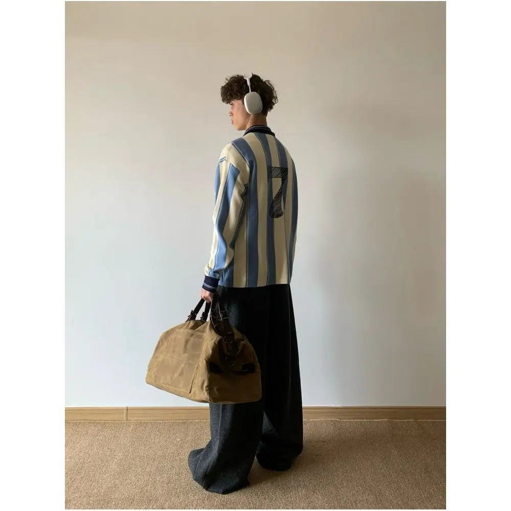 Color block Striped Sweater with Lettering image 5
