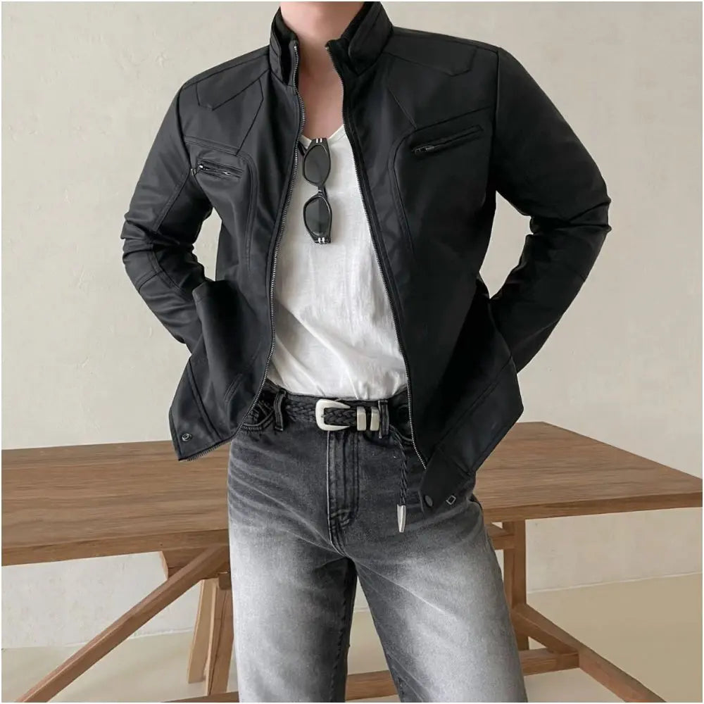 CROPPED BIKER LEATHER JACKET image 1