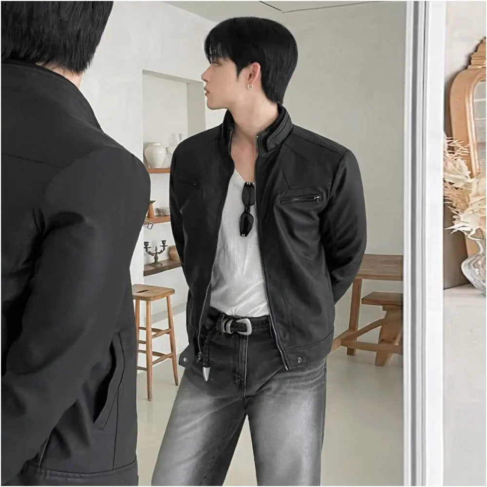 CROPPED BIKER LEATHER JACKET Mrcyc