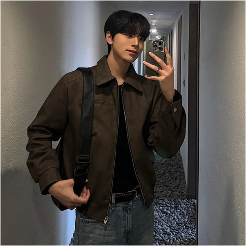 LOOSE FIT LAPEL LEATHER JACKET image 3