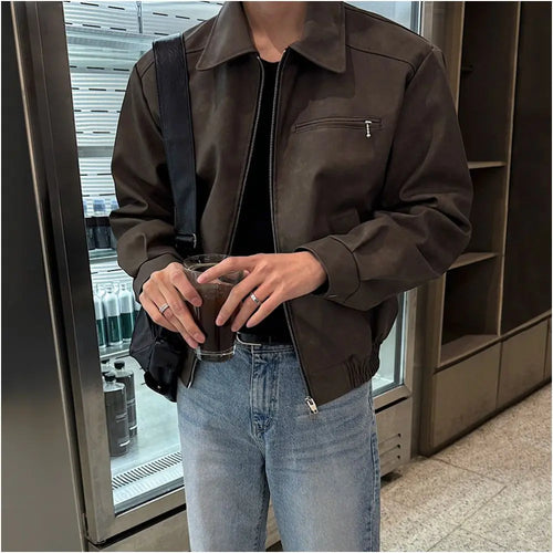 LOOSE FIT LAPEL LEATHER JACKET Mrcyc