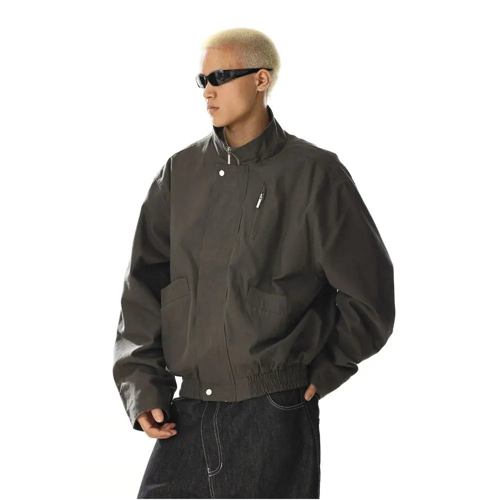 RETRO STAND COLLAR BOMBER JACKET