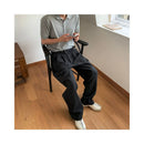 Black linen pleated casual pants for men lightweight and breathable for spring and summer versatile straight leg pants with a lazy and flowing style wide leg pants image 2
