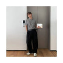Black linen pleated casual pants for men lightweight and breathable for spring and summer versatile straight leg pants with a lazy and flowing style wide leg pants image 3