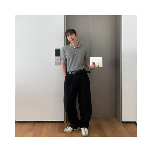 Black linen pleated casual pants for men lightweight and breathable for spring and summer versatile straight leg pants with a lazy and flowing style wide leg pants image 3
