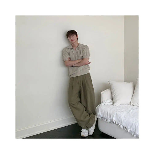 Black linen pleated casual pants for men lightweight and breathable for spring and summer versatile straight leg pants with a lazy and flowing style wide leg pants image 4