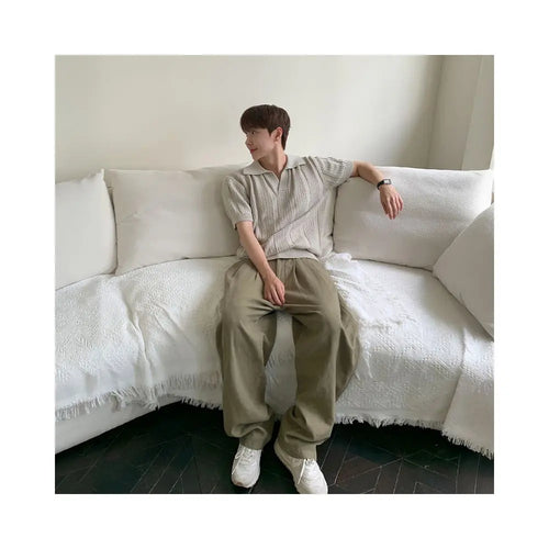 Black linen pleated casual pants for men lightweight and breathable for spring and summer versatile straight leg pants with a lazy and flowing style wide leg pants image 5