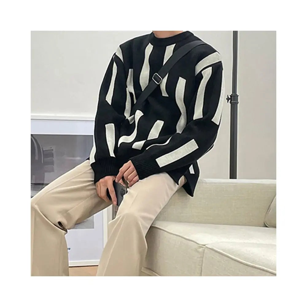 COLOR BLOCK CREW NECK KNIT SWEATER URBANCLANS