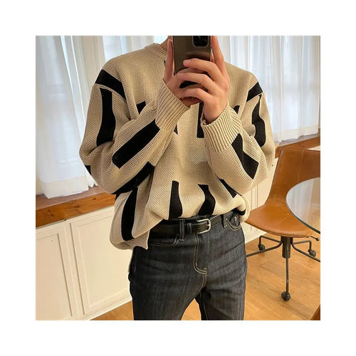 COLOR BLOCK CREW NECK KNIT SWEATER URBANCLANS