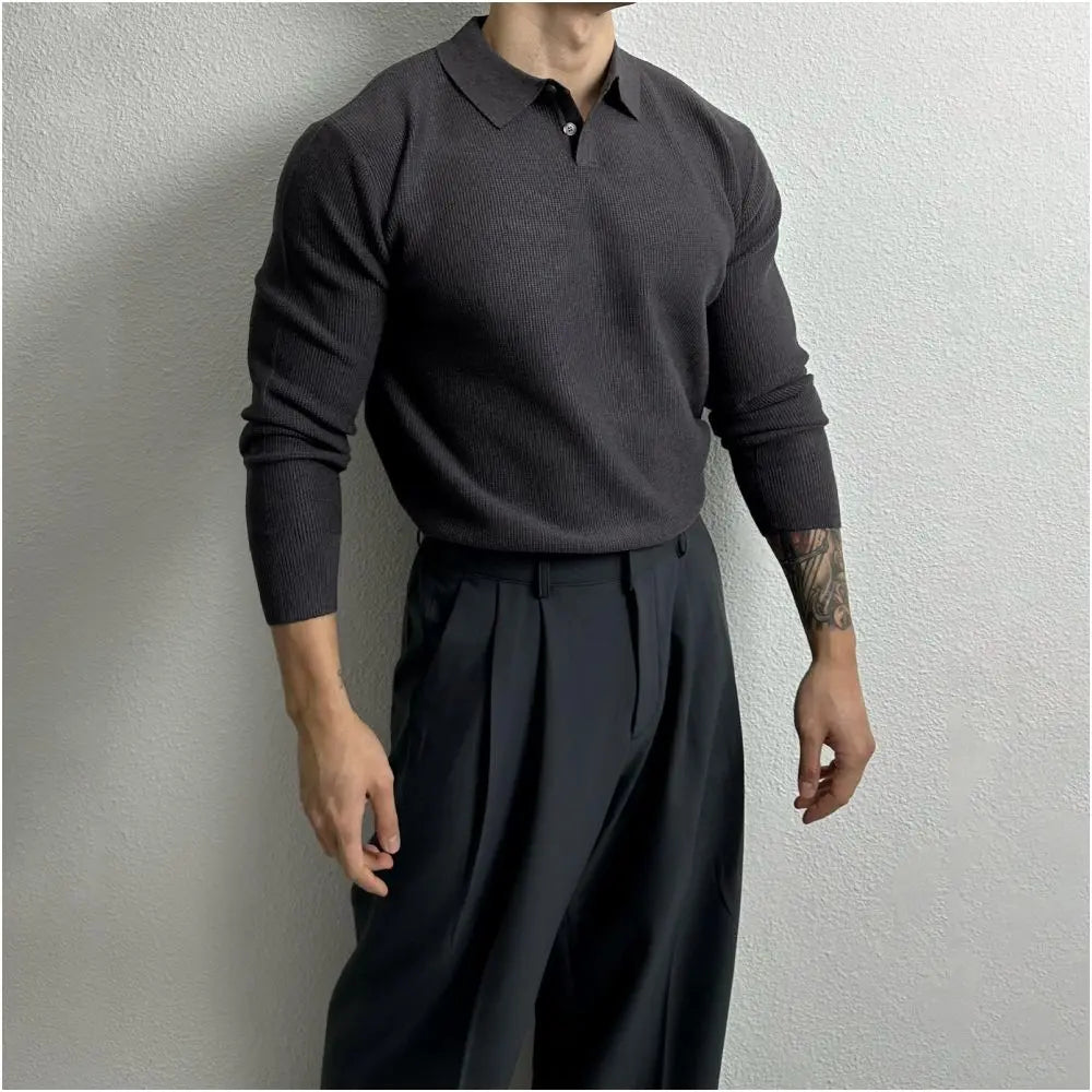 KNITTED LONG SLEEVE POLO SHIRT