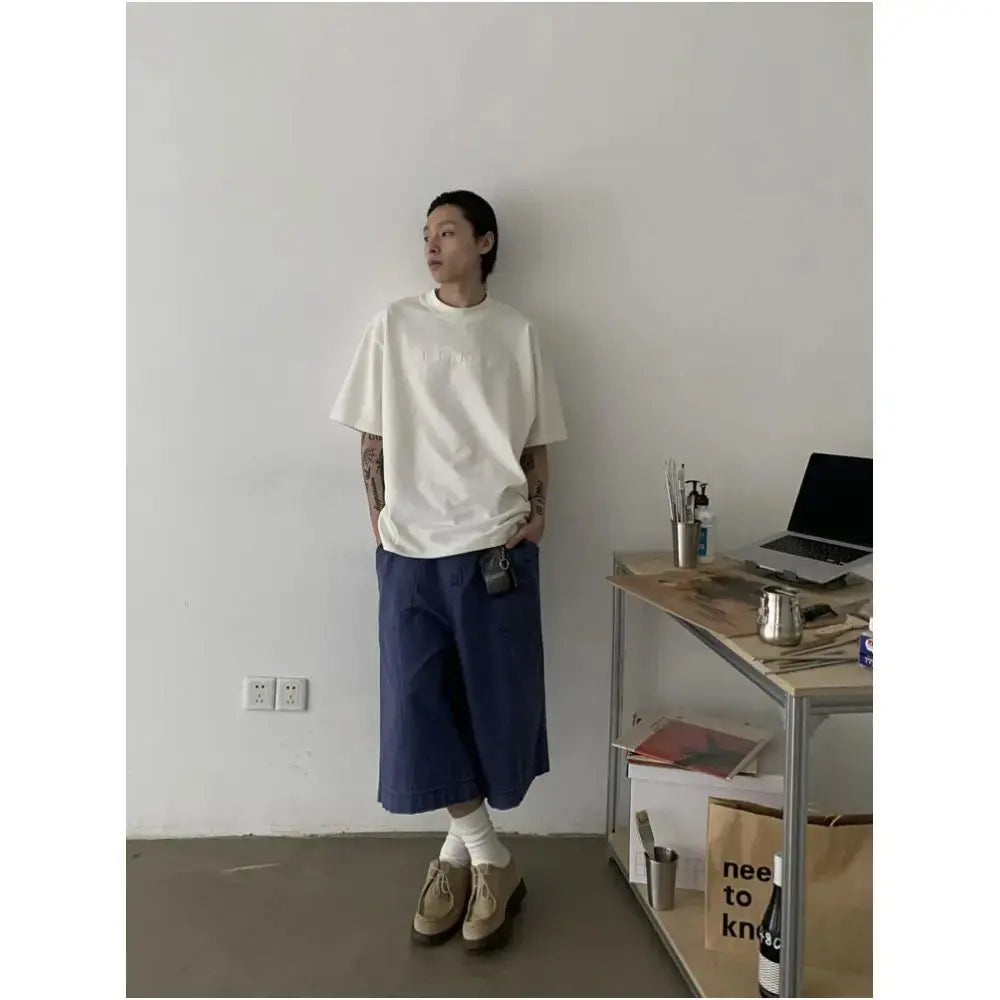 VINTAGE WASHED DISTRESSED BLUE CAPRI PANTS image 4