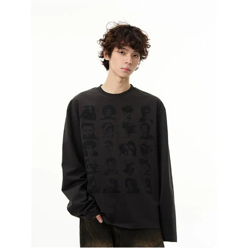 RETRO CHARACTER PRINT LOOSE LONG SLEEVE T SHIRT image 2