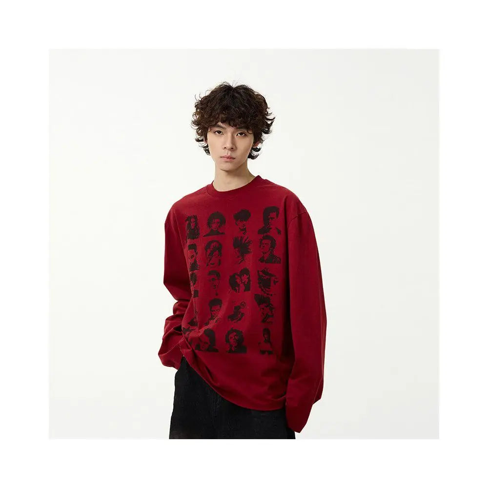 RETRO CHARACTER PRINT LOOSE LONG SLEEVE T SHIRT URBANCLANS