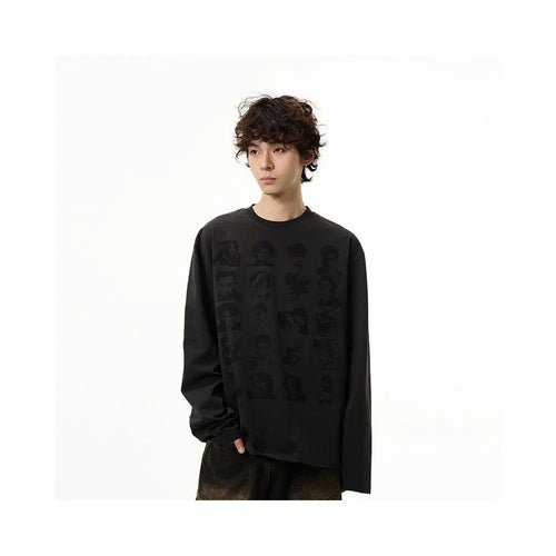 RETRO CHARACTER PRINT LOOSE LONG SLEEVE T SHIRT URBANCLANS