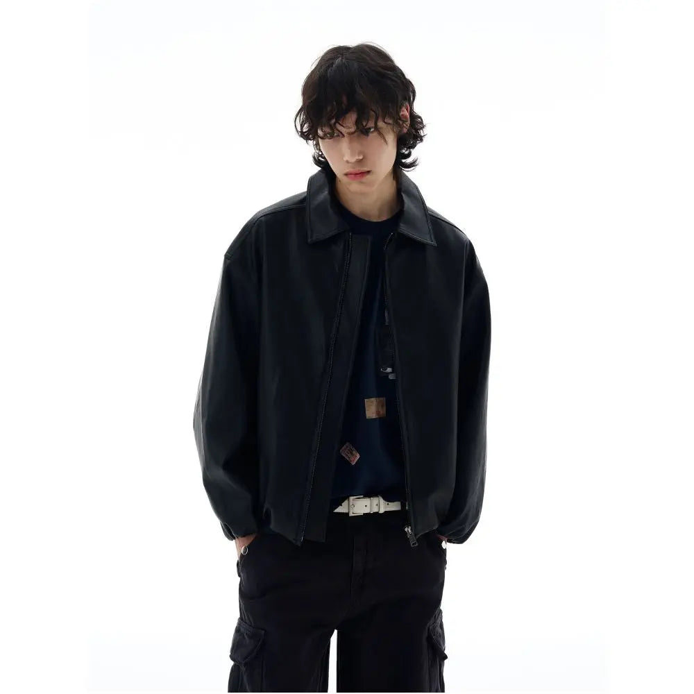 RETRO BLACK LAPEL LEATHER JACKET