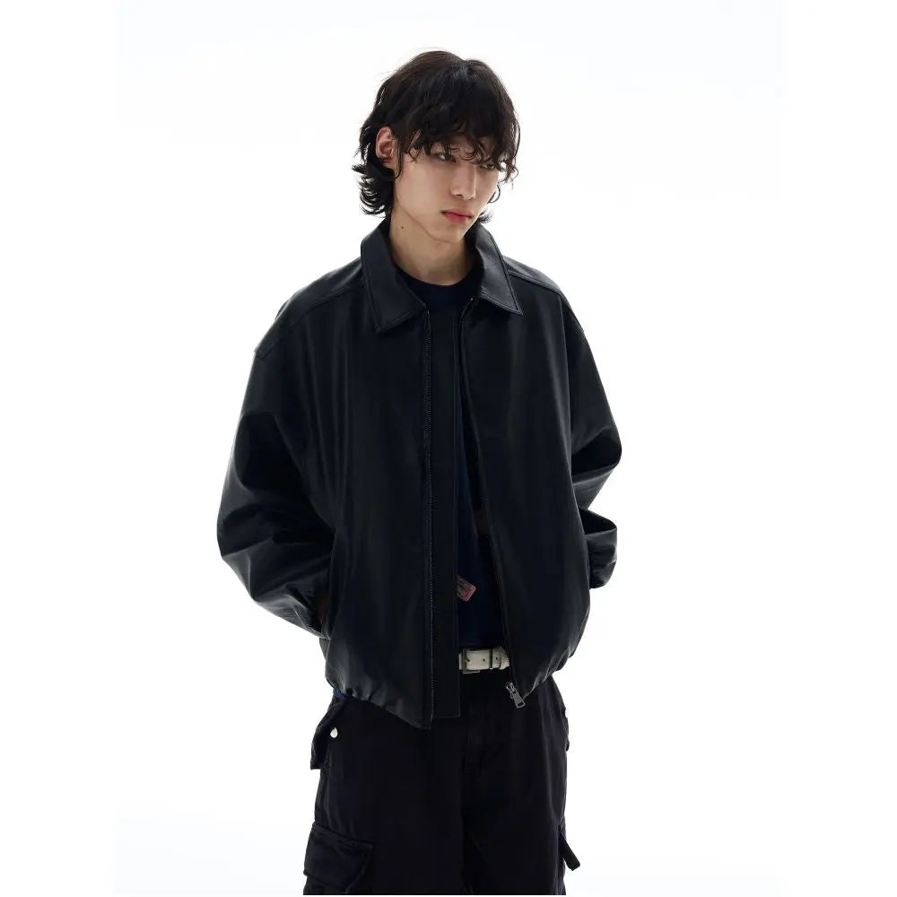 RETRO BLACK LAPEL LEATHER JACKET image 3