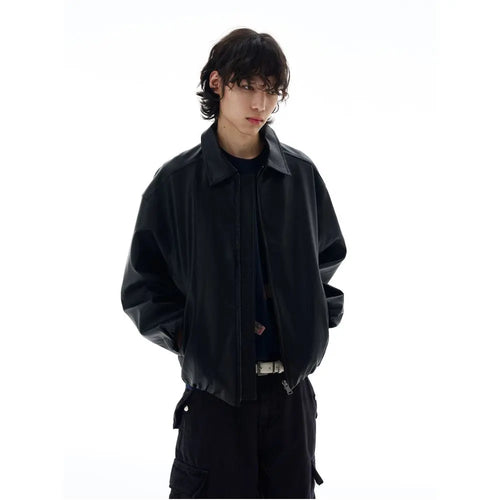 RETRO BLACK LAPEL LEATHER JACKET image 3