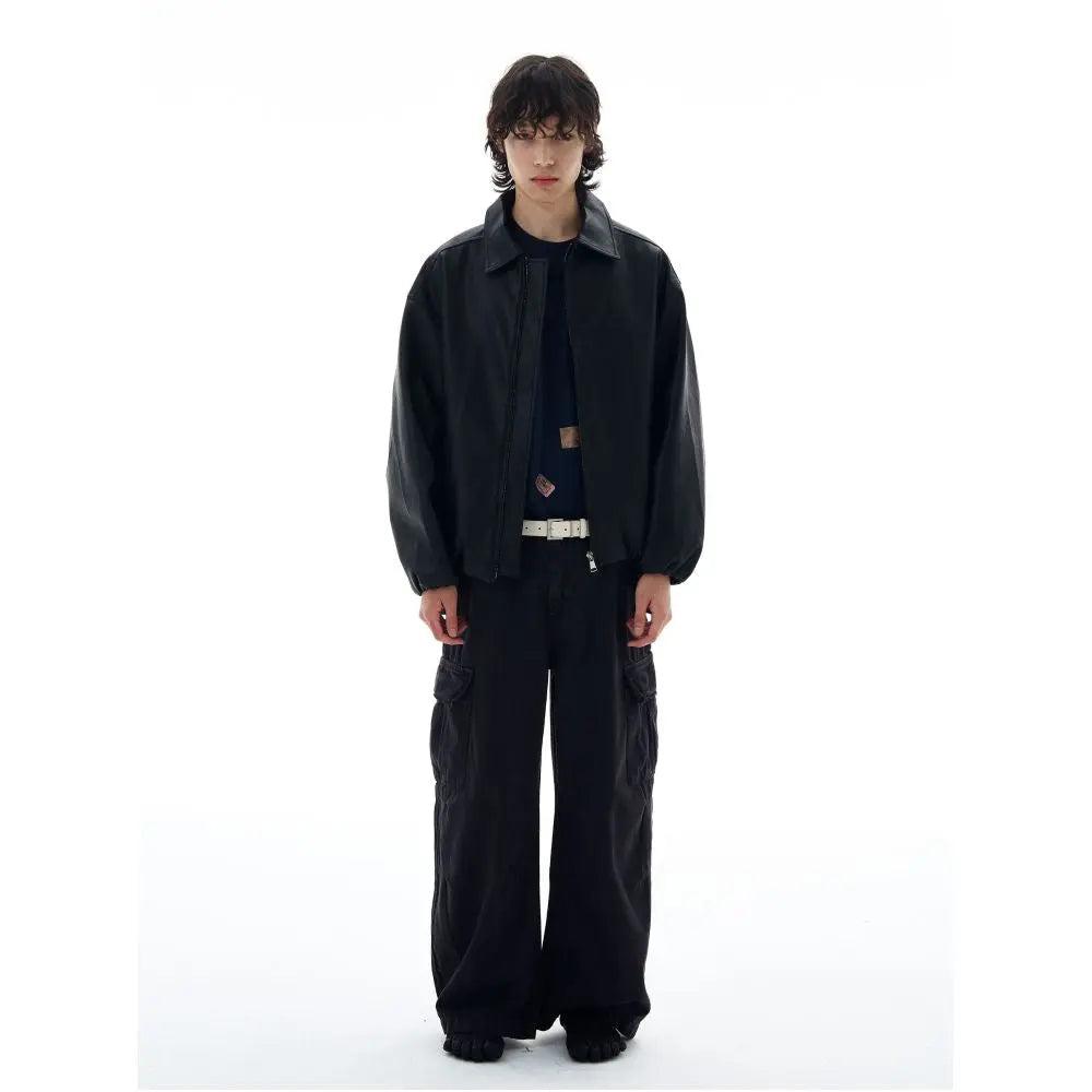 RETRO BLACK LAPEL LEATHER JACKET image 4