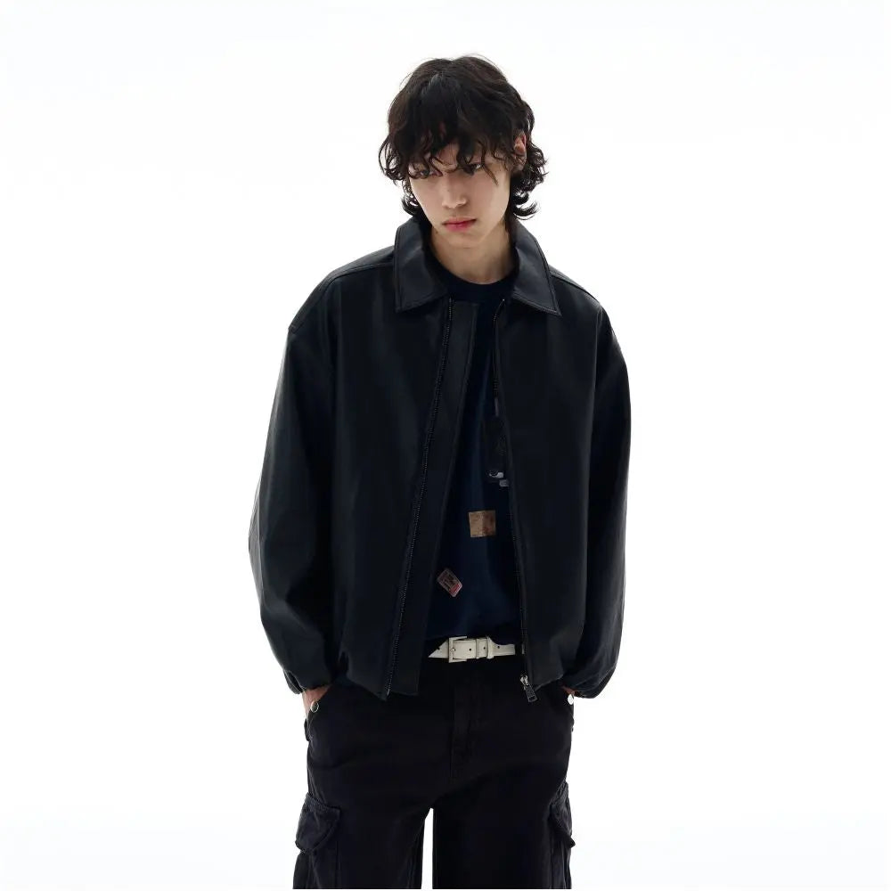 RETRO BLACK LAPEL LEATHER JACKET