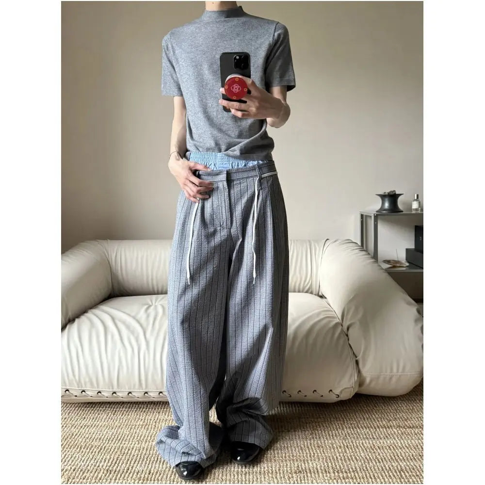 PLEATED PLAID STRAIGHT LEG WIDE FIT TROUSERS 无品牌