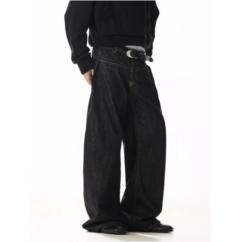 American retro raw color curved blade jeans unisex design niche and stylish loose and casual wide leg pants image 1