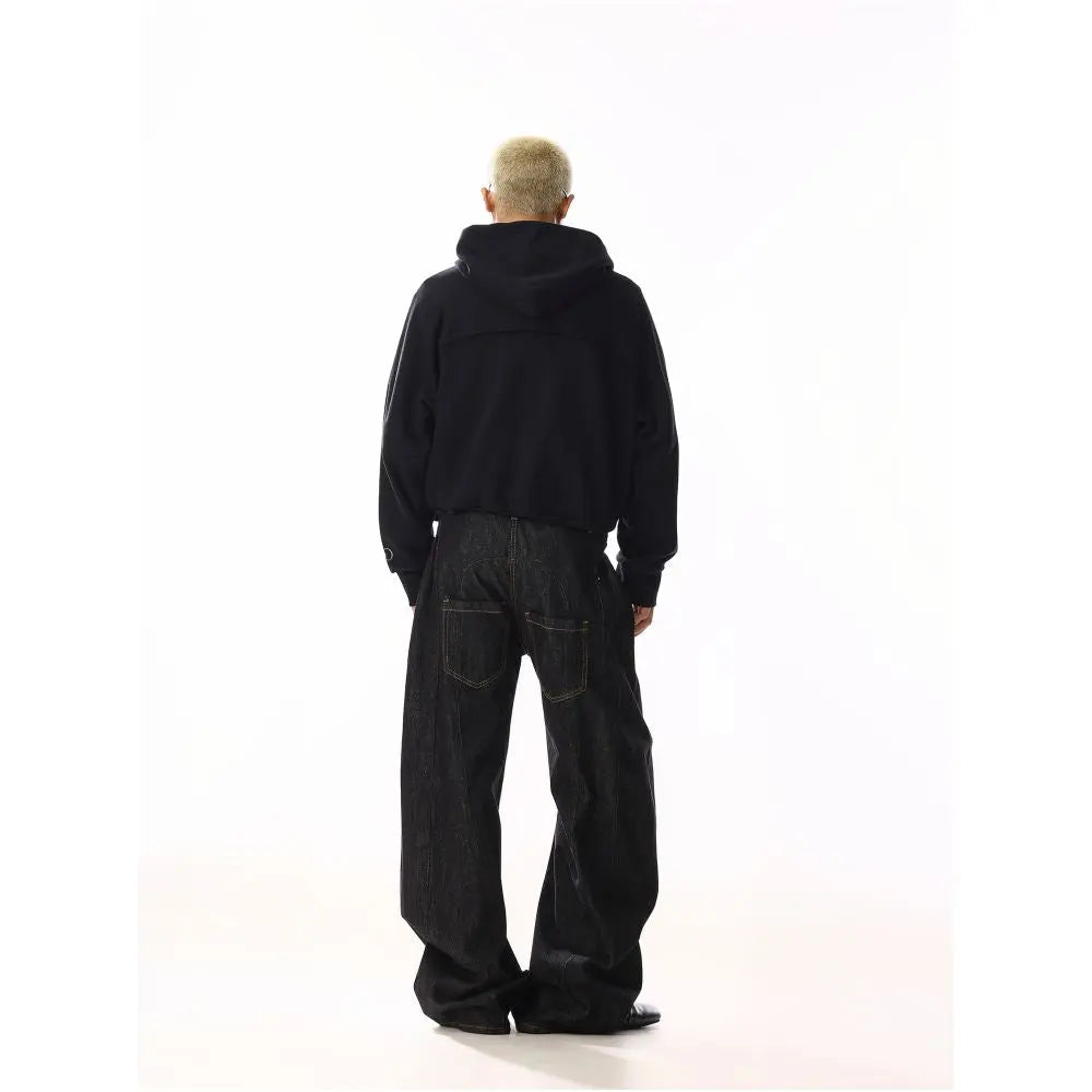 American retro raw color curved blade jeans unisex design niche and stylish loose and casual wide leg pants image 2