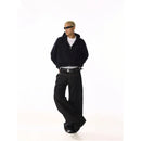 American retro raw color curved blade jeans unisex design niche and stylish loose and casual wide leg pants image 3