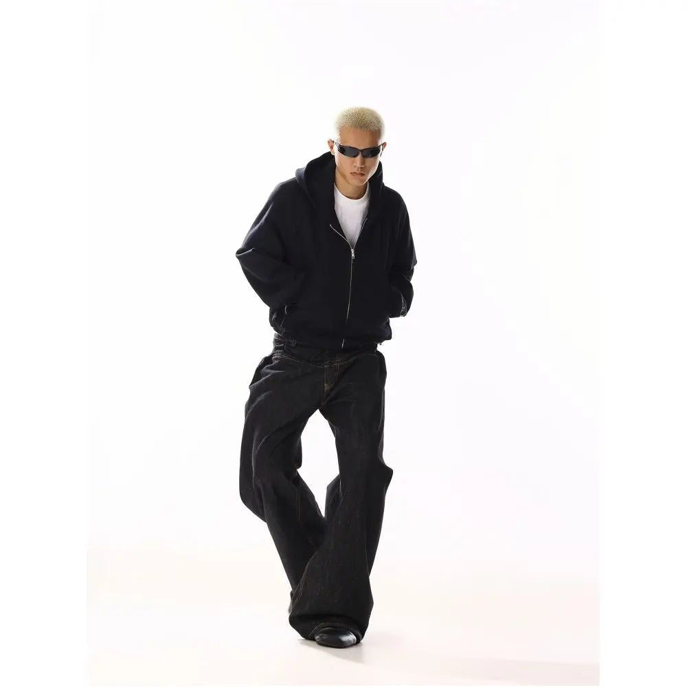 American retro raw color curved blade jeans unisex design niche and stylish loose and casual wide leg pants image 4