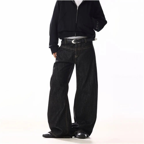 American retro raw color curved blade jeans unisex design niche and stylish loose and casual wide leg pants URBANCLANS