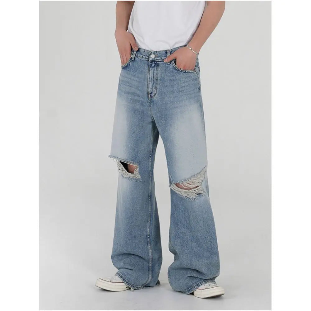 DISTRESSED WASHED RIPPED JEANS image 0