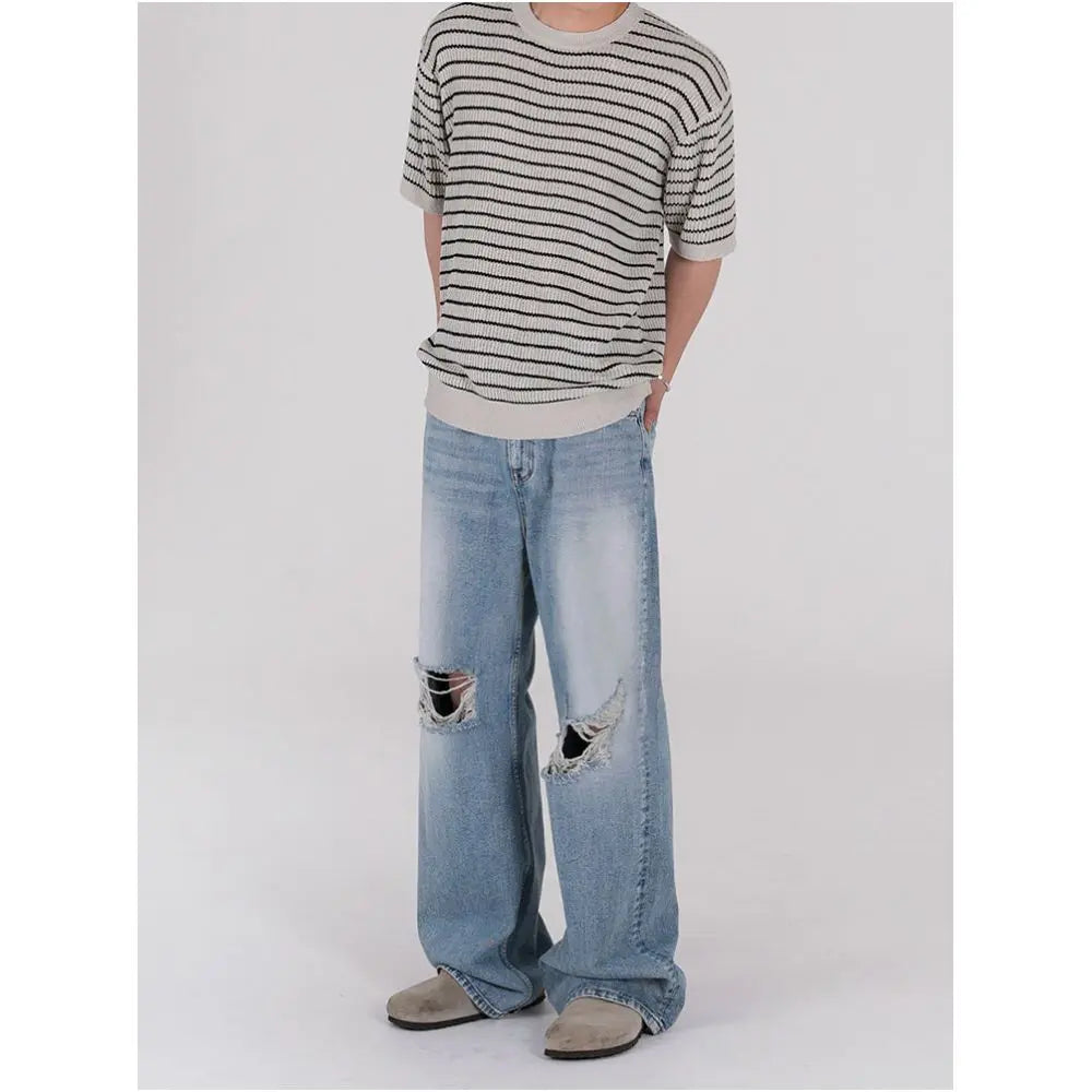 DISTRESSED WASHED RIPPED JEANS image 1