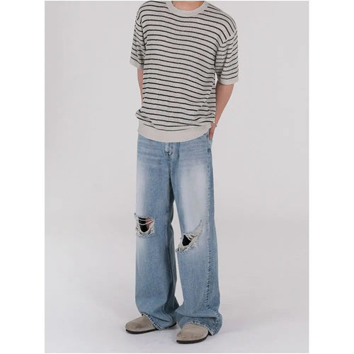 DISTRESSED WASHED RIPPED JEANS image 1