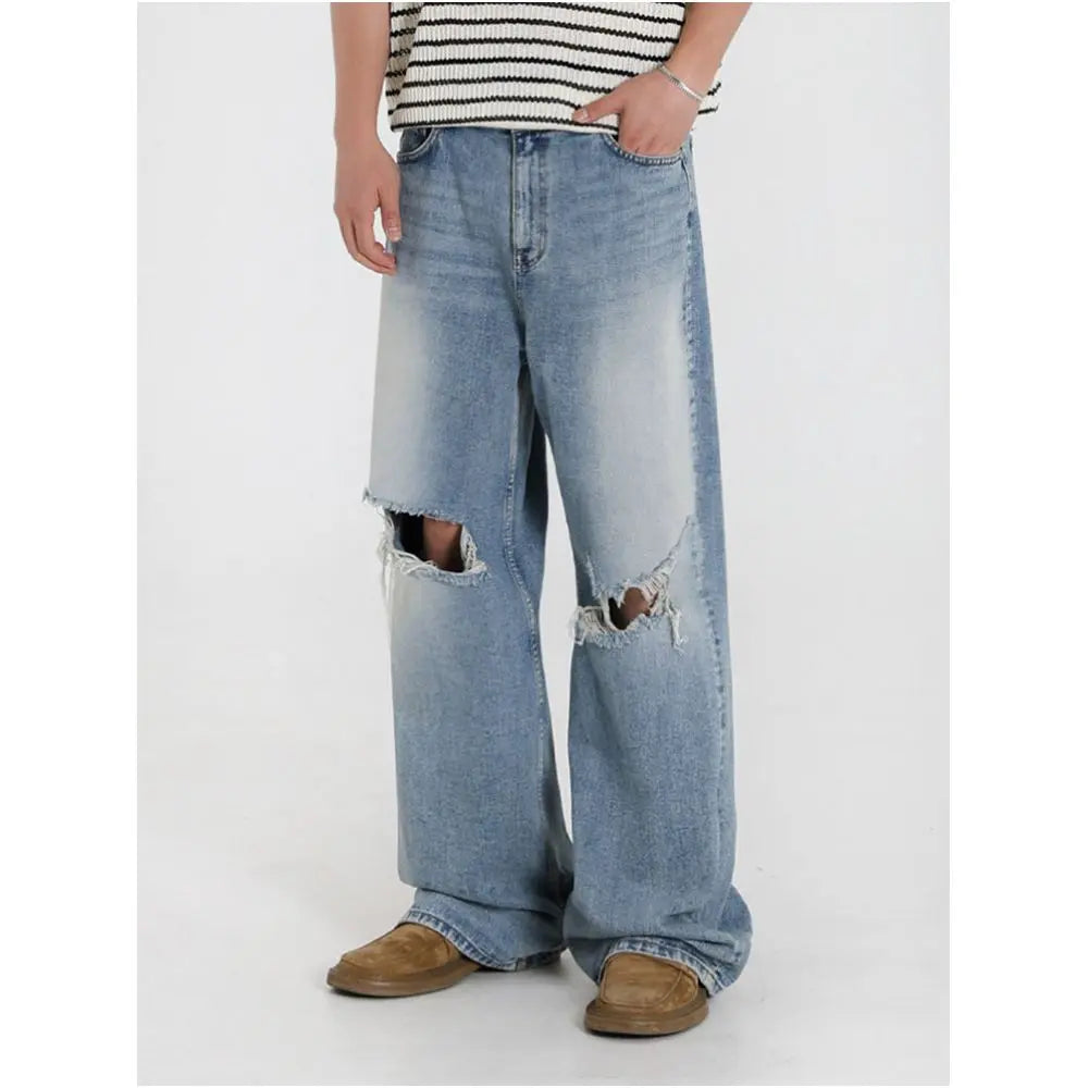 DISTRESSED WASHED RIPPED JEANS image 3