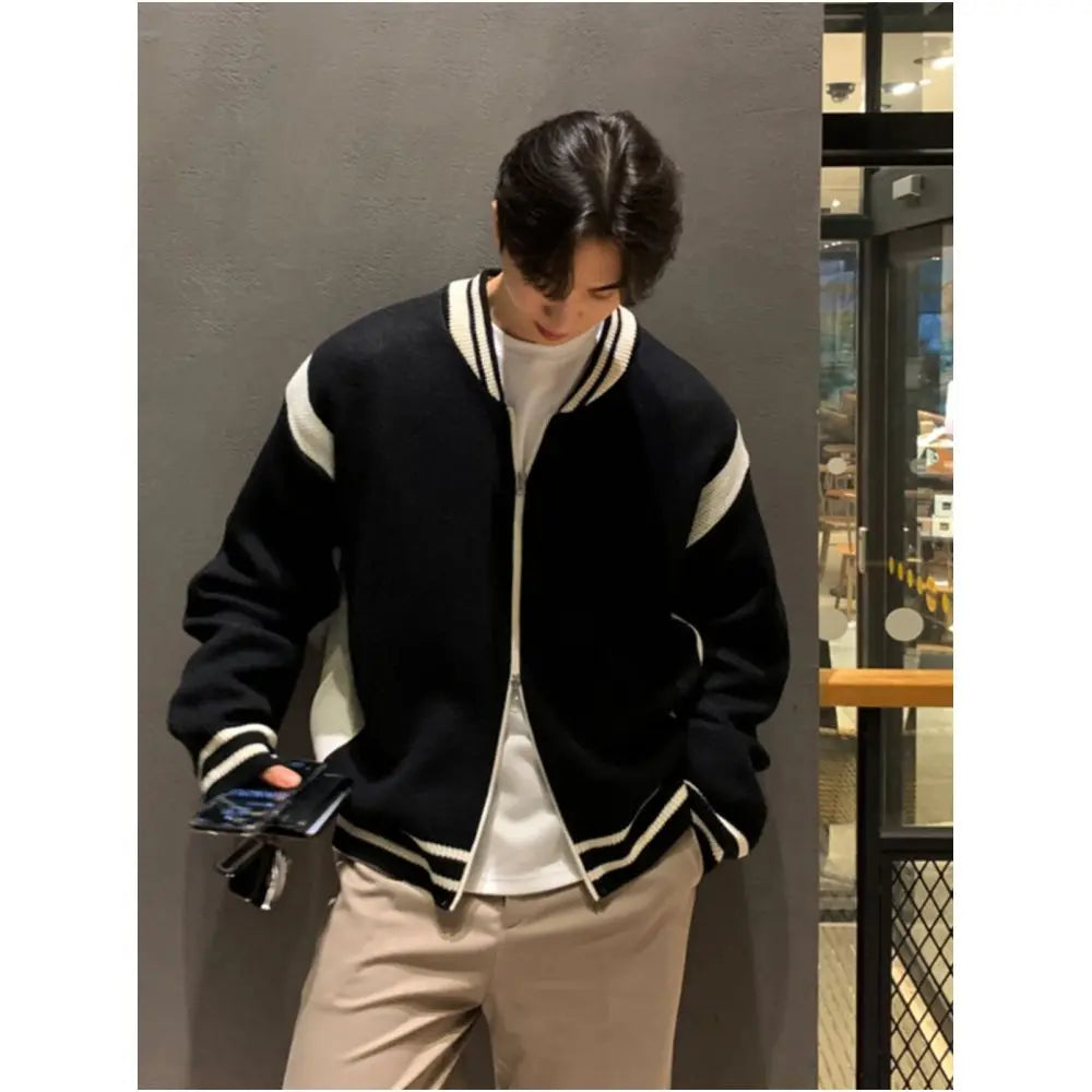 KNITTED STAND COLLAR BASEBALL JACKET