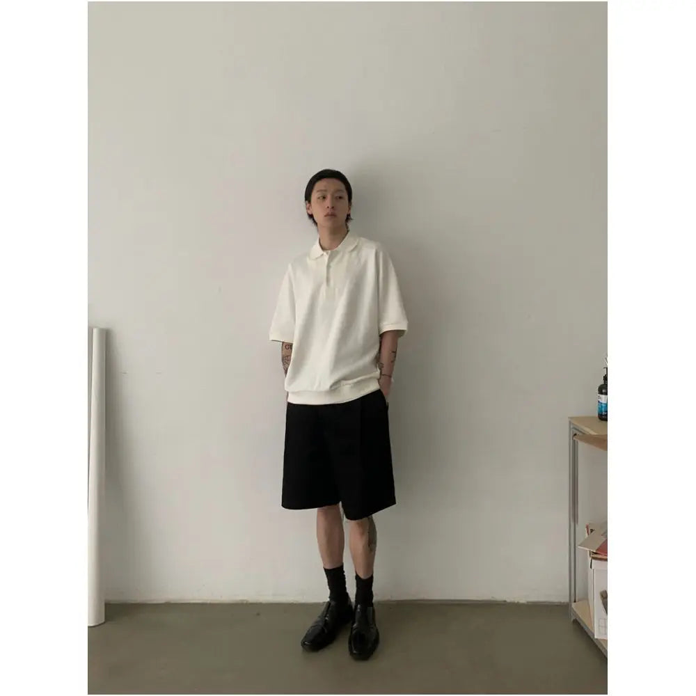 RETRO MINIMALIST DOUBLE PLEATED CASUAL SHORTS image 3