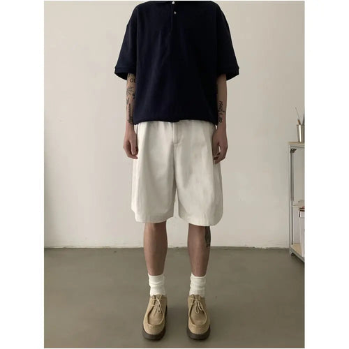 RETRO MINIMALIST DOUBLE PLEATED CASUAL SHORTS image 4