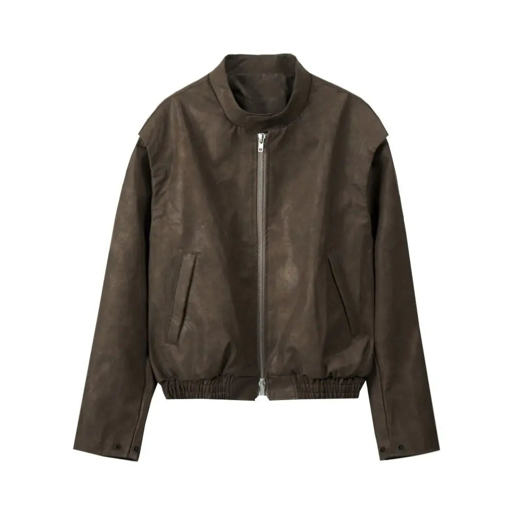 STAND COLLAR LEATHER MOTORCYCLE JACKET image 5